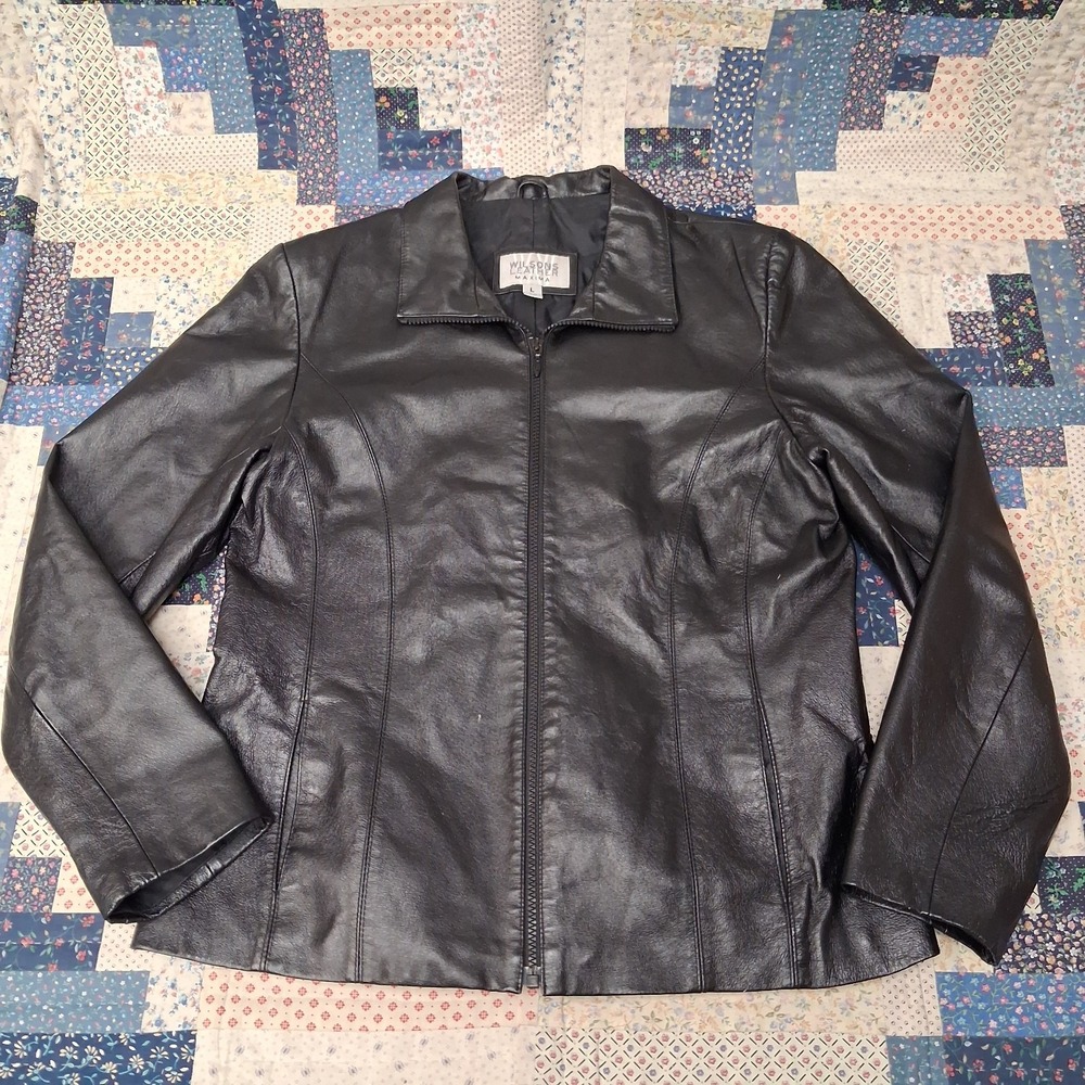 Vintage Wilsons Leather Maxima Womens L Black Genuine Leather Zip Jacket